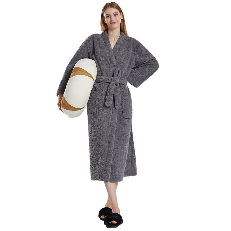 Autumn and winter long sleeved coral fleece couple bathrobe with added fat and plus size yukata long sleepwear