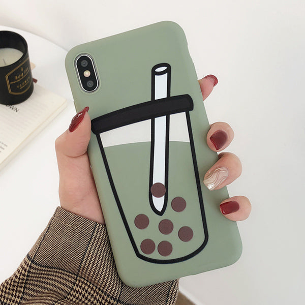 Cute Bubble tea Matte phone case for iphone XR XS Max Cases For iPhone X 6 6S 7 8 Plus Soft TPU silicon Funny back cover