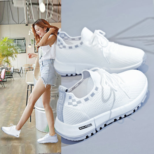 Spring and summer new women's shoes with soft soles, durable and lightweight, white shoes, fashionable and trendy, fly woven mesh running shoes, casual shoes