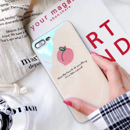 Blu-Ray Cases For iPhone XS Max XR XS X 6 6S 7 8 Plus Cute Fruit Pink Peach Letters Soft IMD Phone Back Cover Coque Gift