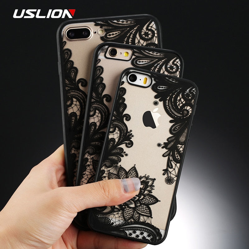 Floral Phone Case For Apple iPhone 7 8 6 6s 5 5s SE Plus Lace Flower Hard PC Cases Back Cover For iPhone X XR XS Max