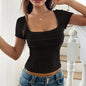 Backless lace up bow short sleeved T-shirt for women