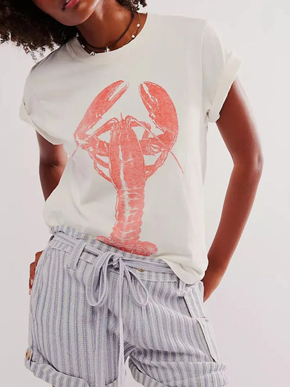 Lobster Round Neck Short Sleeve T-Shirt