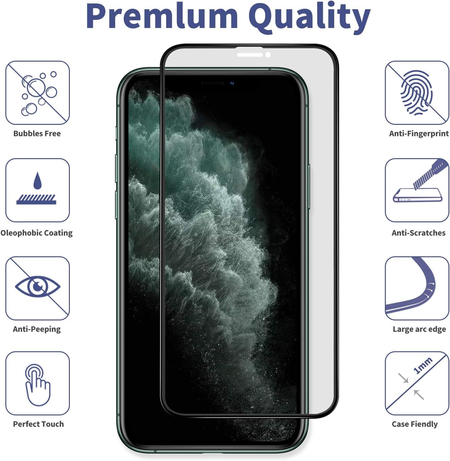 Privacy Screen Protector for Iphone 11 Iphone Xr anti Spy Full Tempered Glass Film 6.1 Inch Black