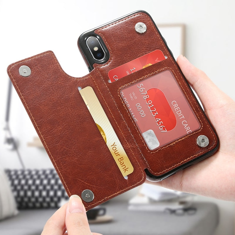 Retro PU Leather Case For iPhone Multi Card Holders Phone Cases