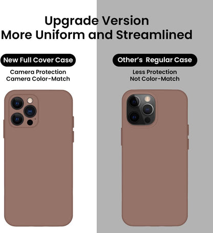 Designed for Iphone 13 Pro Case, Silicone Full Cover [Enhanced Camera Protection] Shockproof Protective Phone Case with [Soft Anti-Scratch Microfiber Lining], 6.1 Inch, Light Brown