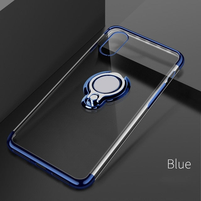 Ultra Thin Transparent Phone Case Magnetic Cases Finger Ring Holder Cover Coque