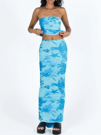 Printed Tube Top and Maxi Skirt Set