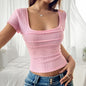 Backless lace up bow short sleeved T-shirt for women