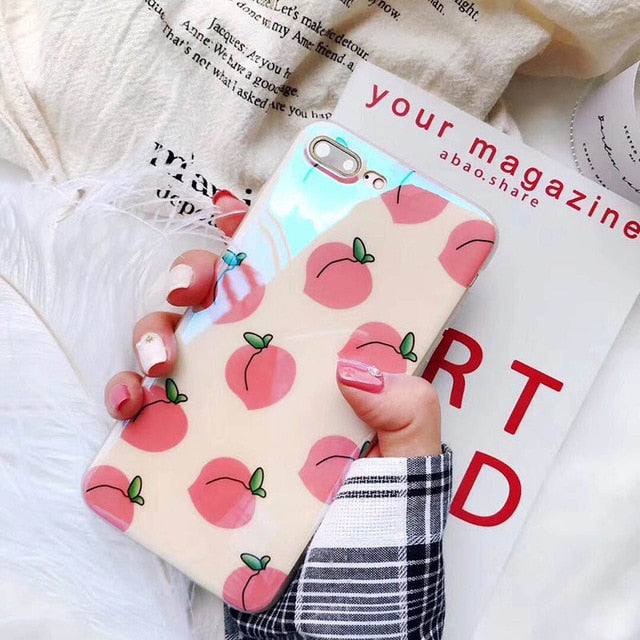 Blu-Ray Cases For iPhone XS Max XR XS X 6 6S 7 8 Plus Cute Fruit Pink Peach Letters Soft IMD Phone Back Cover Coque Gift