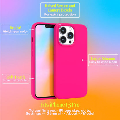 – Iphone 13 Pro Case – Neon Pink Silicone Phone Cover, Liquid Silicone with Anti-Scratch Microfiber Lining, 360° Shockproof Protective Case for Apple Iphone 13 Pro