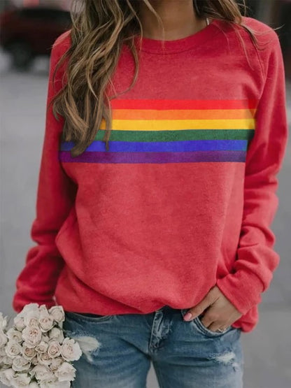 Colorful striped printed round neck pullover long sleeved sweatshirt