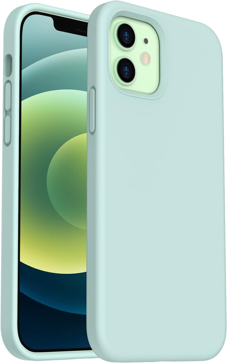 Shockproof Liquid Silicone Designed for Iphone 12/12 Pro Case Gel Rubber Comprehensive Protection Anti-Shock Cover Case Drop Protection 6.1 Inch-Mint Green