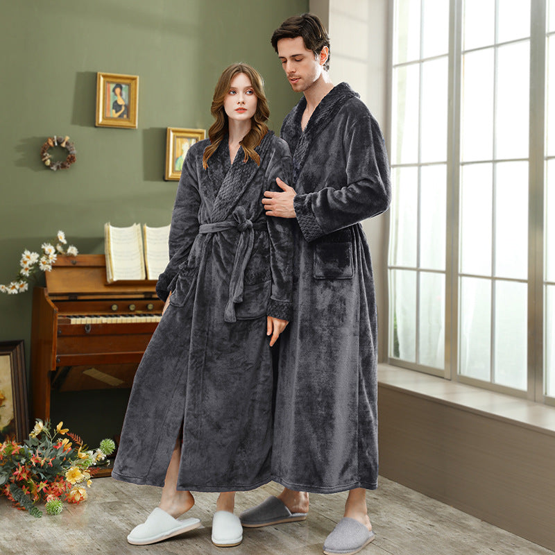 Women's double-sided thick couple bathrobe long autumn and winter coral fleece men's ankle length winter nightgown robe