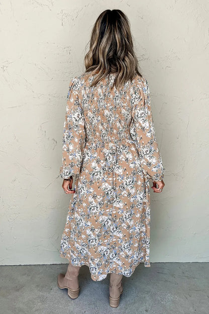 Printed V-Neck Long Sleeve Dress