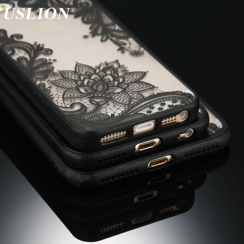 Floral Phone Case For Apple iPhone 7 8 6 6s 5 5s SE Plus Lace Flower Hard PC Cases Back Cover For iPhone X XR XS Max