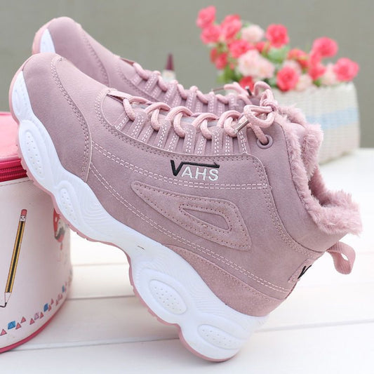 Sports shoes, casual with plush insulation, cotton shoes, leather surface, Korean version, versatile, high top, dad shoes, women's shoes