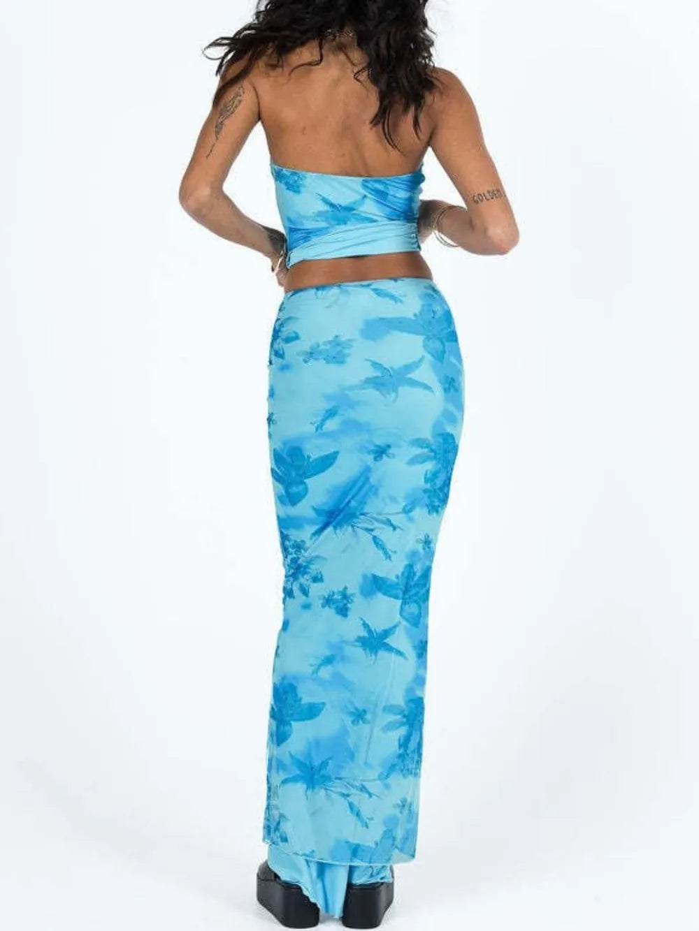 Printed Tube Top and Maxi Skirt Set