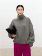 High neck cashmere sweater for women loose and thick with Woolen sweater with a knitted base