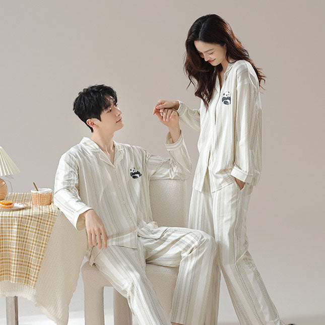 Pure cotton couple pajamas women's spring and autumn men's home suit set