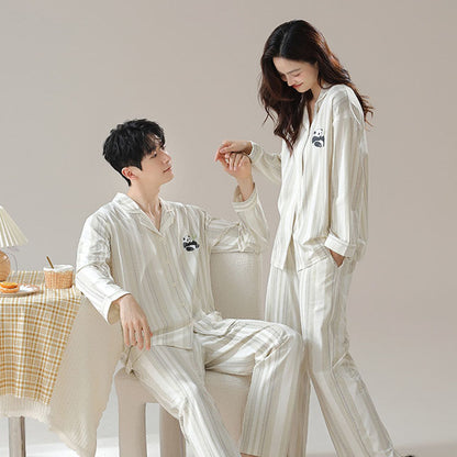 Pure cotton couple pajamas women's spring and autumn men's home suit set