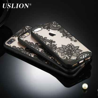 Floral Phone Case For Apple iPhone 7 8 6 6s 5 5s SE Plus Lace Flower Hard PC Cases Back Cover For iPhone X XR XS Max