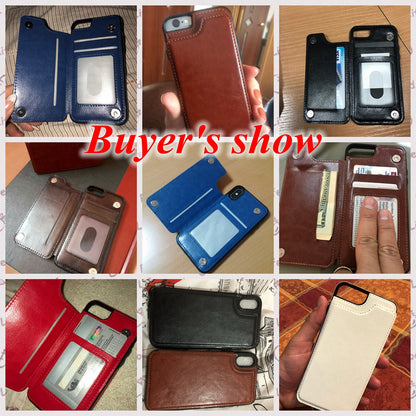 Retro PU Leather Case For iPhone Multi Card Holders Phone Cases