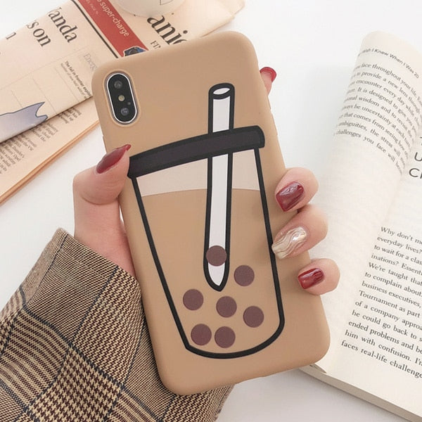 Cute Bubble tea Matte phone case for iphone XR XS Max Cases For iPhone X 6 6S 7 8 Plus Soft TPU silicon Funny back cover