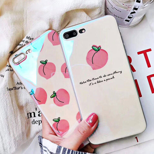 Blu-Ray Cases For iPhone XS Max XR XS X 6 6S 7 8 Plus Cute Fruit Pink Peach Letters Soft IMD Phone Back Cover Coque Gift