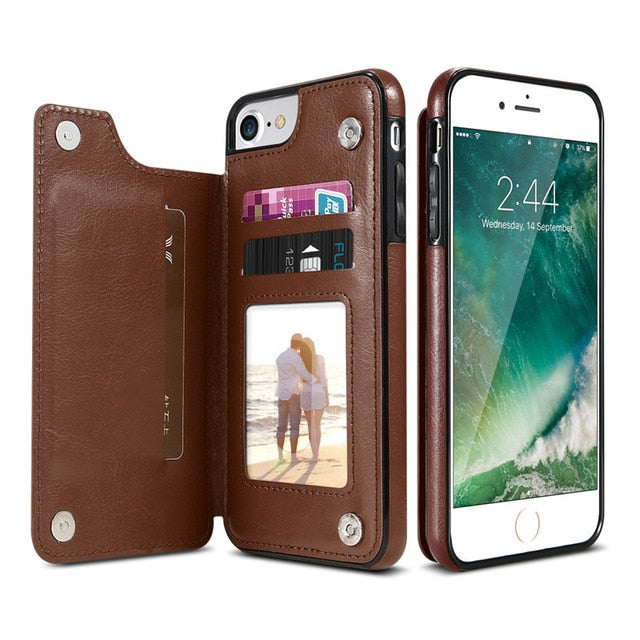 Retro PU Leather Case For iPhone Multi Card Holders Phone Cases