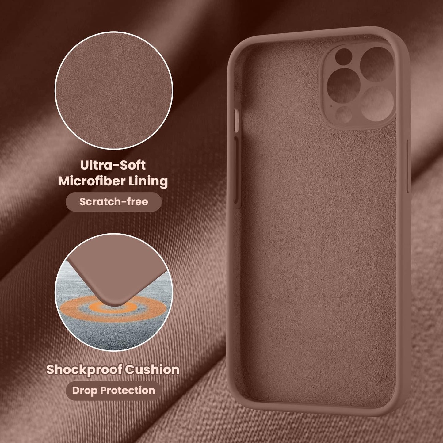 Designed for Iphone 13 Pro Case, Silicone Full Cover [Enhanced Camera Protection] Shockproof Protective Phone Case with [Soft Anti-Scratch Microfiber Lining], 6.1 Inch, Light Brown