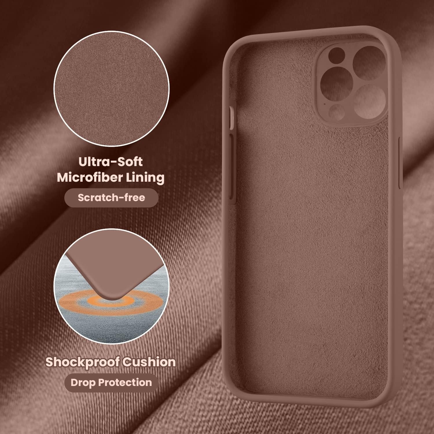 Designed for Iphone 13 Pro Case, Silicone Full Cover [Enhanced Camera Protection] Shockproof Protective Phone Case with [Soft Anti-Scratch Microfiber Lining], 6.1 Inch, Light Brown