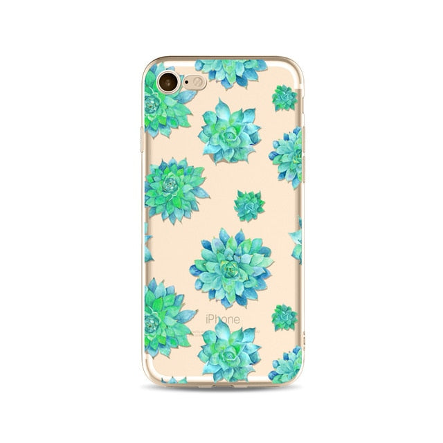 Cute Phone Cases For iPhone X 10 7 8 6 6s 7Plus 8Plus 6plus 6splus Green Plants Fatty Succulents Cactus Back Cover Shell Capa