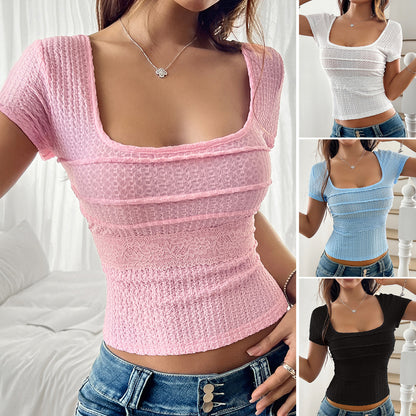 Backless lace up bow short sleeved T-shirt for women