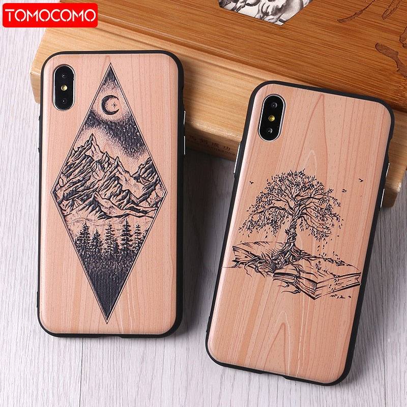 Imitative Wood Cover For 6 7 7Plus 8 8Plus X XS Max 3D Relief Elephone Vintage Style Phone Cases Cover Capa Fundas