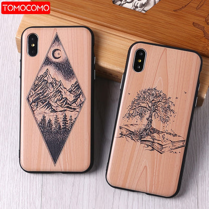 Imitative Wood Cover For 6 7 7Plus 8 8Plus X XS Max 3D Relief Elephone Vintage Style Phone Cases Cover Capa Fundas