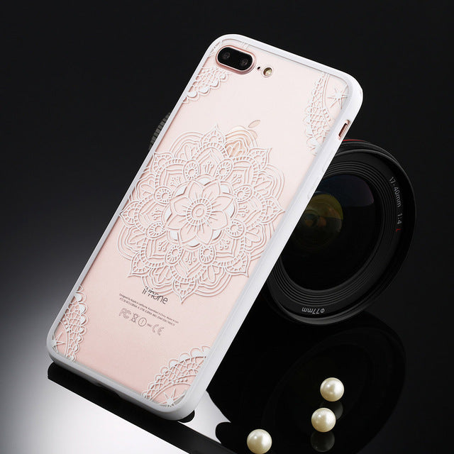 Floral Phone Case For Apple iPhone 7 8 6 6s 5 5s SE Plus Lace Flower Hard PC Cases Back Cover For iPhone X XR XS Max