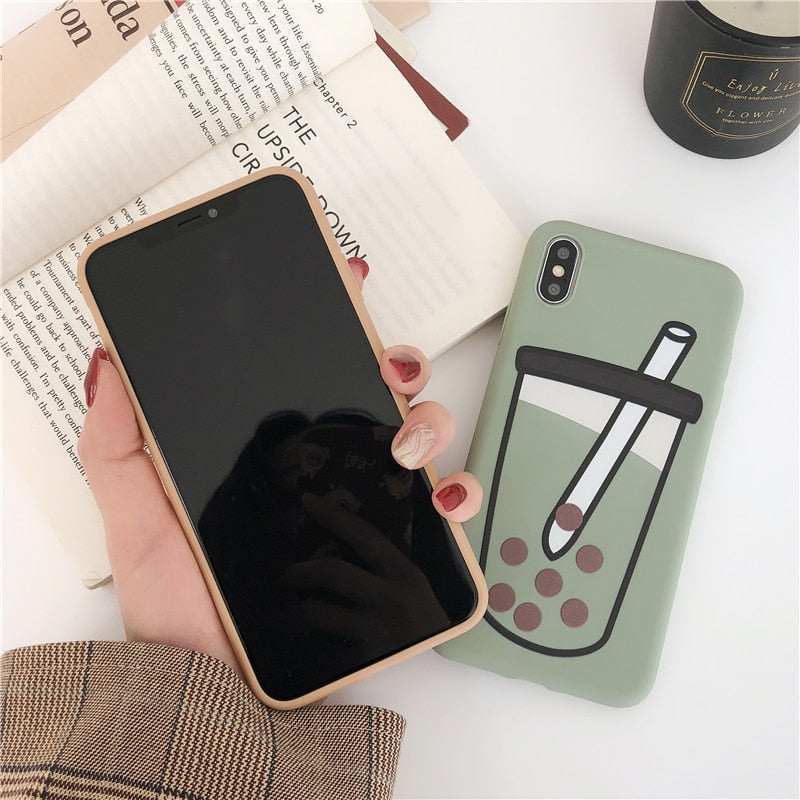 Cute Bubble tea Matte phone case for iphone XR XS Max Cases For iPhone X 6 6S 7 8 Plus Soft TPU silicon Funny back cover