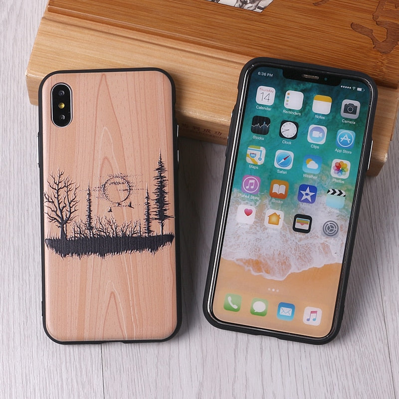 Imitative Wood Cover For 6 7 7Plus 8 8Plus X XS Max 3D Relief Elephone Vintage Style Phone Cases Cover Capa Fundas