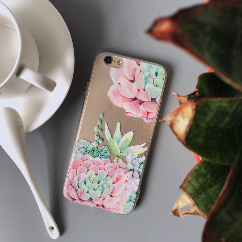 Cute Phone Cases For iPhone X 10 7 8 6 6s 7Plus 8Plus 6plus 6splus Green Plants Fatty Succulents Cactus Back Cover Shell Capa