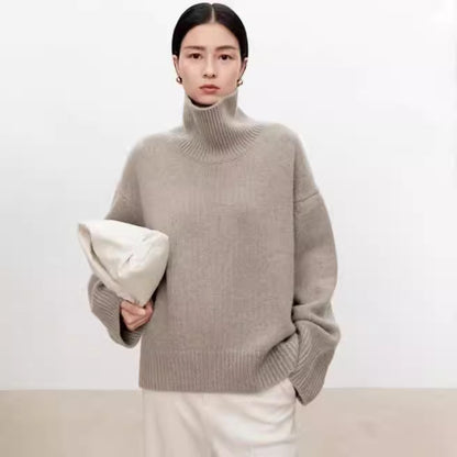 High neck cashmere sweater for women loose and thick with Woolen sweater with a knitted base