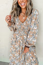 Printed V-Neck Long Sleeve Dress