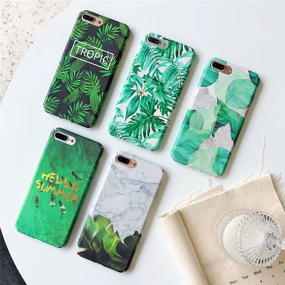 Hard PC Marble Case for iphone XS Max XR X 10 Fashion Green Leaves Full Cover Matte Phone Cases for iphone 7 7plus 6s 6 8 plus