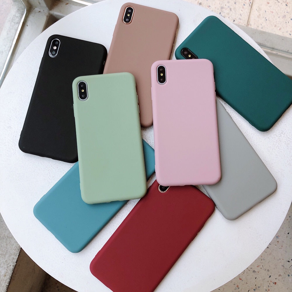 Solid Color Silicone Couples Cases For iphone Cute Candy Color Soft Phone Case