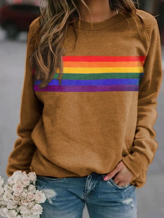 Colorful striped printed round neck pullover long sleeved sweatshirt