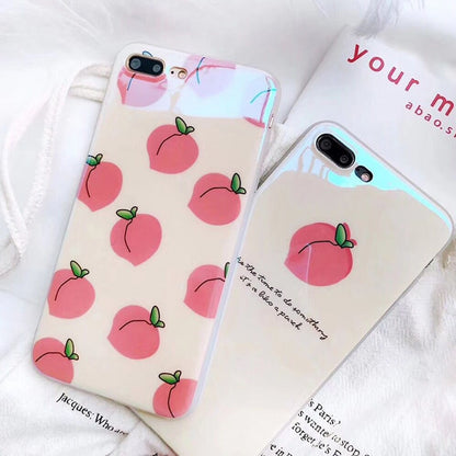 Blu-Ray Cases For iPhone XS Max XR XS X 6 6S 7 8 Plus Cute Fruit Pink Peach Letters Soft IMD Phone Back Cover Coque Gift