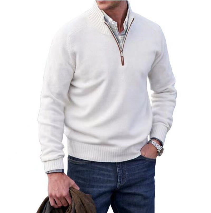 Men's Zipper Stand up Collar Sweater Wool Men's Warm Sweater