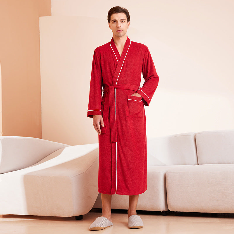 Bathrobe men's and women's towel fabric yukata long sleeved bath towel sleeping robe absorbent quick drying four season style