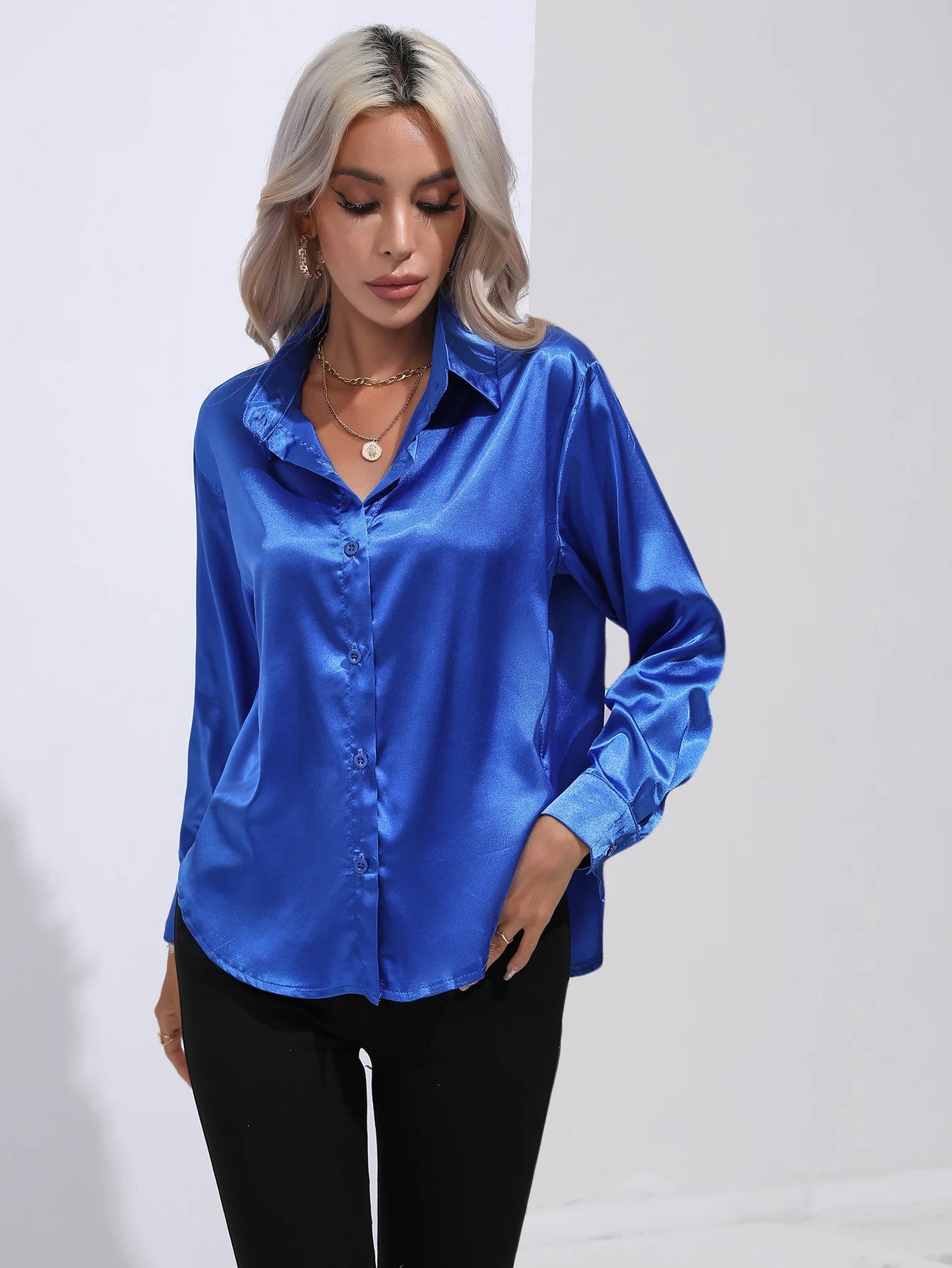 Satin Silk Long Sleeve Blouse