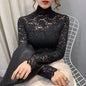 Stretch Floral Lace Petal Sleeve Shirt Women's Long Sleeved S-3XL T Shirt Ladies Perspective Blouse Tops Sexy Lace Tees Clothing